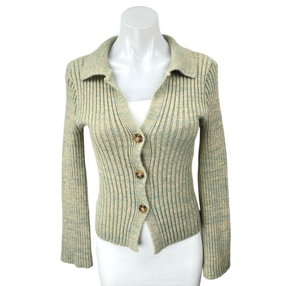 Asos Design Women's Green Rib Knit Button Down Collar Cardigan Sweater Top Sz 4 - Picture 1 of 4